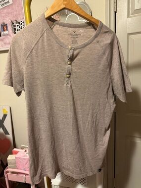 American Eagle Outfitters Short-Sleeve Henley Tee in Taupe
